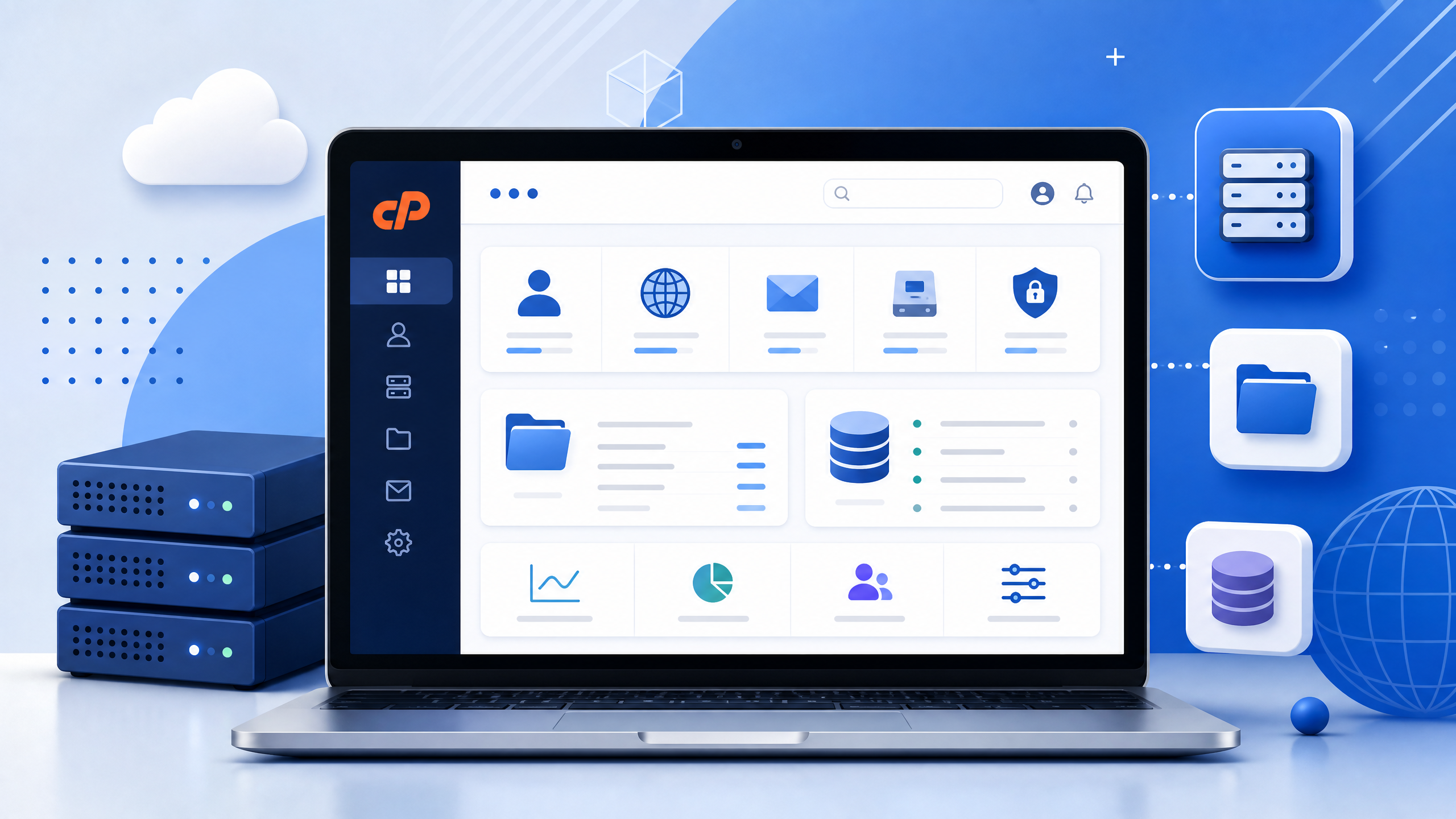 Dashboard cPanel pada laptop untuk mengelola web hosting